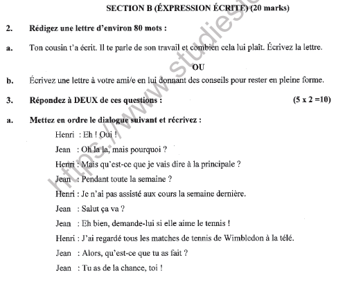 CBSE Class 10 French Sample Paper Solved Set D 3