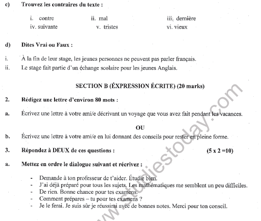 CBSE Class 10 French Sample Paper Solved Set G 2