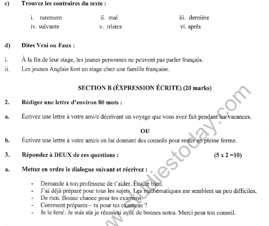 CBSE Class 10 French Sample Paper Solved Set J 2