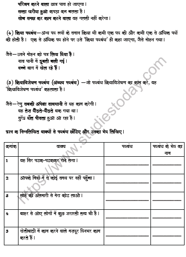 CBSE Class 10 Hindi पदबंध Worksheet 2