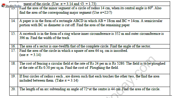 CBSE Class 10 Mathematics Area Related To Circle Worksheet Set A 3