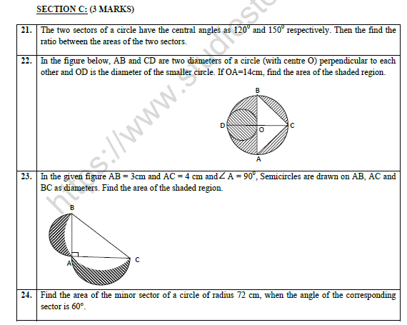CBSE Class 10 Mathematics Area Related To Circle Worksheet Set A 4