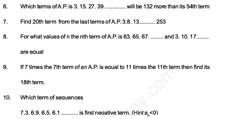 CBSE Class 10 Mathematics Arithmetic Progression Assignment Set F