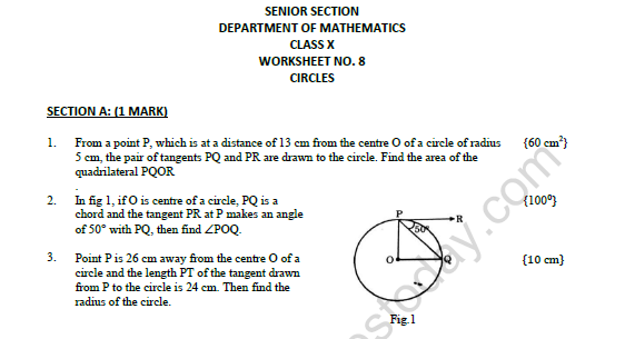 CBSE Class 10 Mathematics Circles Worksheet Set C 1