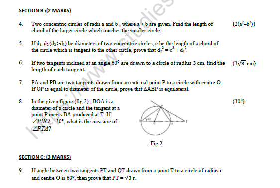 CBSE Class 10 Mathematics Circles Worksheet Set C 2