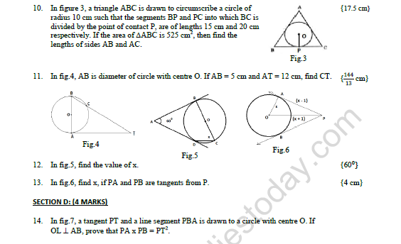 CBSE Class 10 Mathematics Circles Worksheet Set C 3