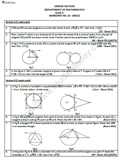 CBSE Class 10 Mathematics Circles Worksheet Set D 1
