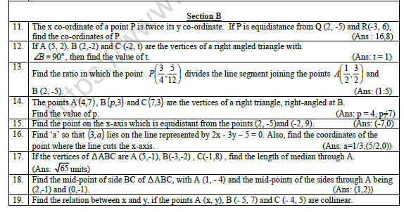 CBSE Class 10 Mathematics Coordinate Geometry Worksheet Set B 2