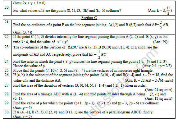 CBSE Class 10 Mathematics Coordinate Geometry Worksheet Set B 3