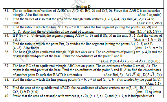 CBSE Class 10 Mathematics Coordinate Geometry Worksheet Set B 4