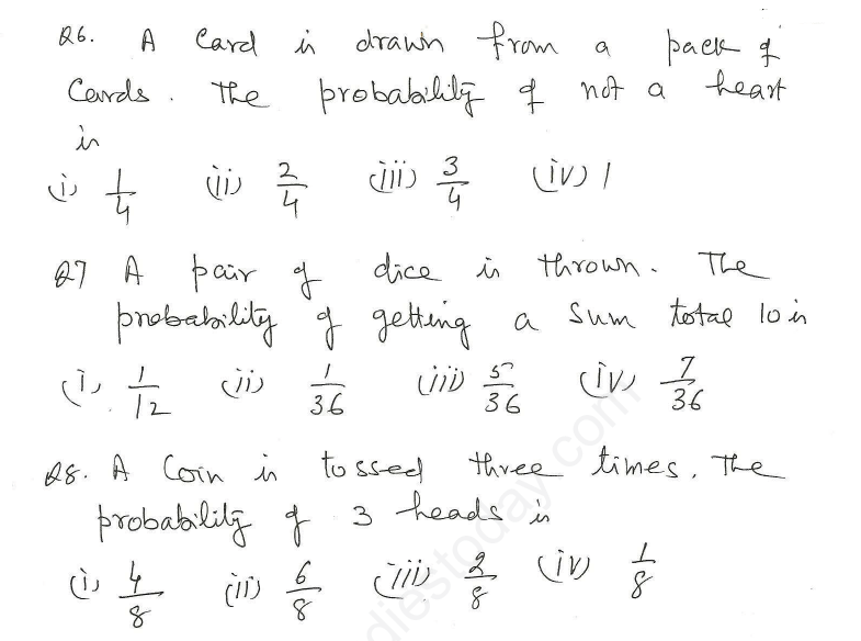 CBSE Class 10 Mathematics Probability Assignment Set H