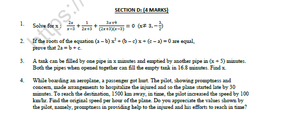 CBSE Class 10 Mathematics Quadratic Equations Worksheet Set A 4