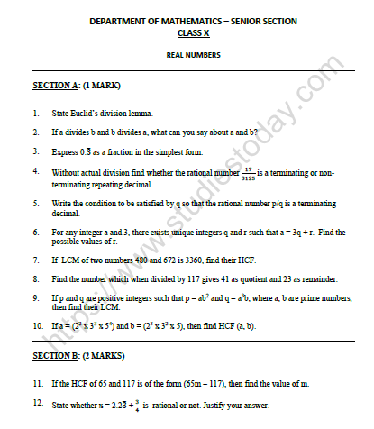 CBSE Class 10 Mathematics Question Bank 1