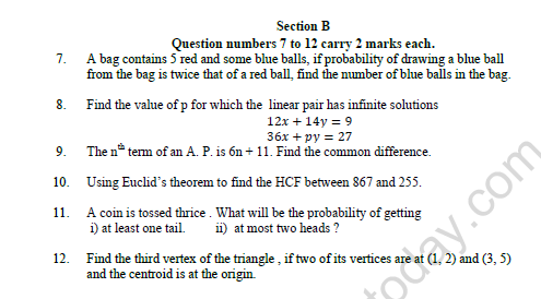 CBSE Class 10 Mathematics Question Paper 2021 Set B Solved 2