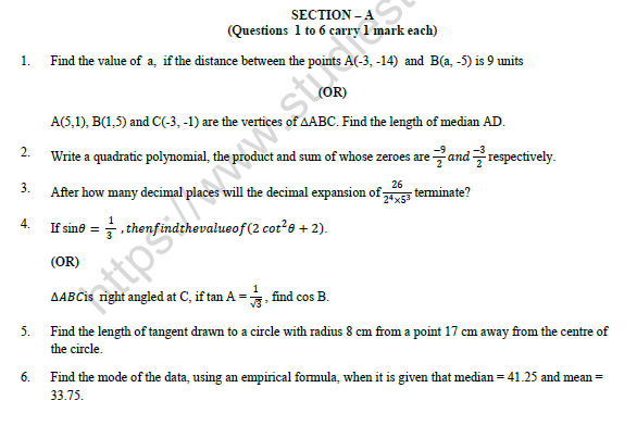 CBSE Class 10 Mathematics Question Paper 2022 Set A 1