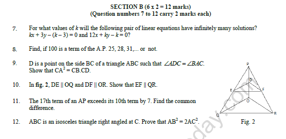 CBSE Class 10 Mathematics Question Paper 2022 Set C Solved 2