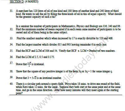 CBSE Class 10 Mathematics Real Numbers Worksheet Set A 3