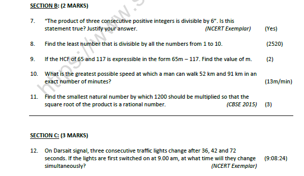 CBSE Class 10 Mathematics Real Numbers Worksheet Set B 2