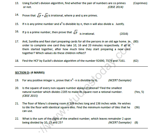 CBSE Class 10 Mathematics Real Numbers Worksheet Set B 3