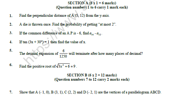 CBSE Class 10 Mathematics Sample Paper 2021 Set A 1