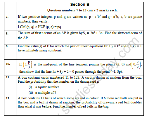 CBSE Class 10 Mathematics Sample Paper 2021 Set B 2