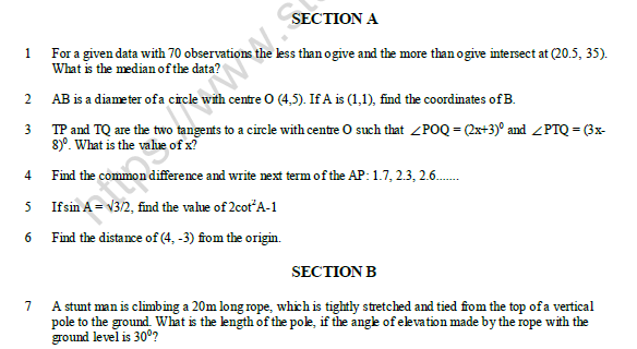 CBSE Class 10 Mathematics Sample Paper 2021 Set C 1