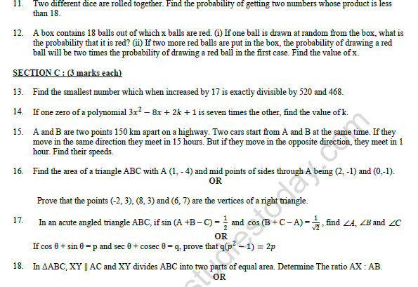 CBSE Class 10 Mathematics Sample Paper 2022 Set A 2