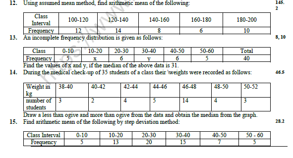 CBSE Class 10 Mathematics Statistics Worksheet Set A 4