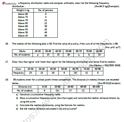 CBSE Class 10 Mathematics Statistics Worksheet Set B 3