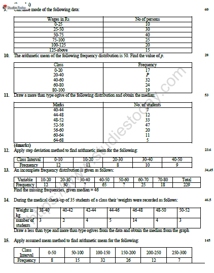 CBSE Class 10 Mathematics Statistics Worksheet Set C 2