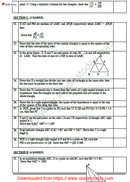 CBSE Class 10 Mathematics Triangles Worksheet Set A 2