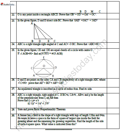 CBSE Class 10 Mathematics Triangles Worksheet Set A 3