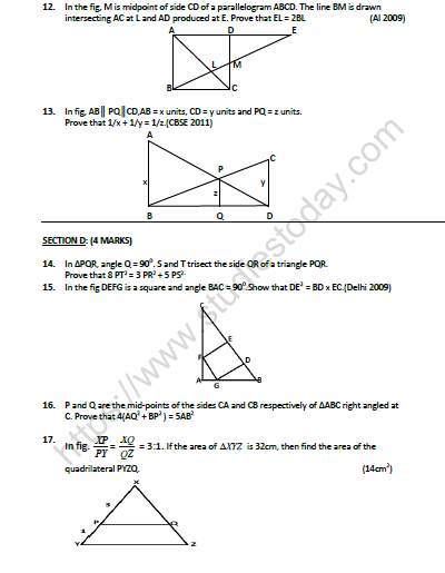 CBSE Class 10 Mathematics Triangles Worksheet Set B 2