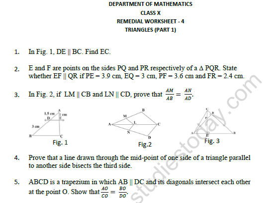 CBSE Class 10 Mathematics Triangles Worksheet Set C 1