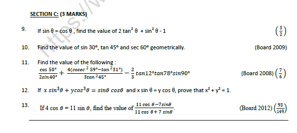 CBSE Class 10 Mathematics Trignometry Printable Worksheet Set B 2