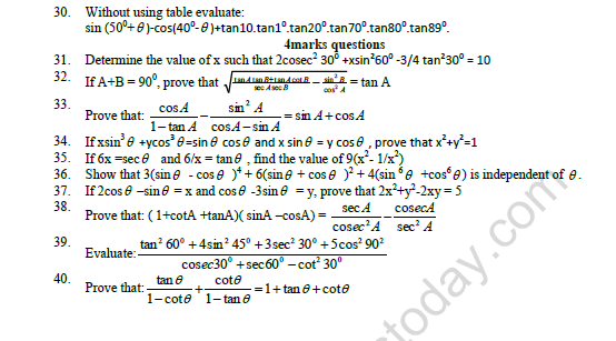 CBSE Class 10 Mathematics Trignometry Printable Worksheet Set E 3