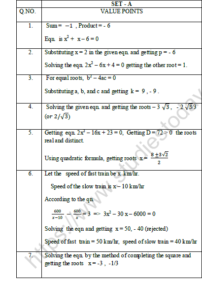 CBSE Class 10 Mathematics Worksheet Set A Solved 2