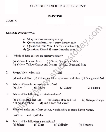 CBSE Class 10 Painting Question Paper Set A 1