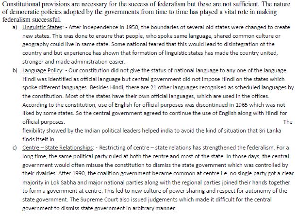 CBSE Class 10 Political Science Federalism