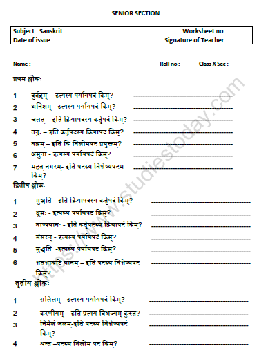 CBSE Class 10 Sanskrit Worksheet Set D 1