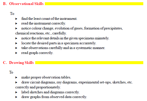 CBSE Class 10 Science Categories of practical skills_0