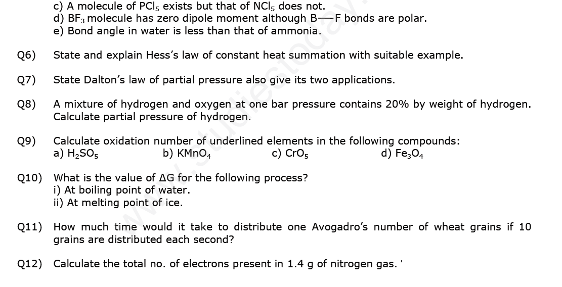 CBSE Class 11 Chemistry Revision Assignment Set B