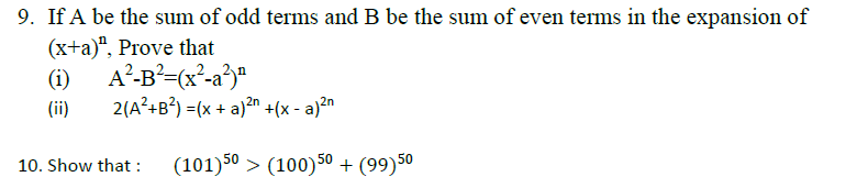  CBSE Class 11 Mathematics Binomial Theorem Assignment Set B