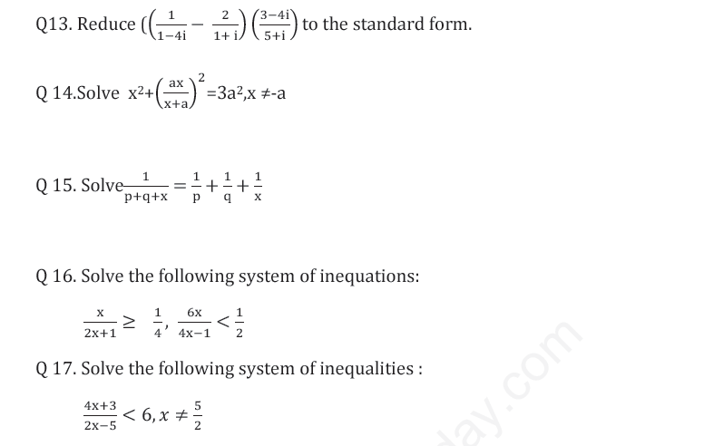 CBSE Class 11 Mathematics Revision Assignment Set A