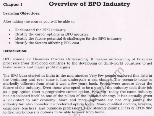 CBSE Class 12 Business Process Outsourcing Part 1