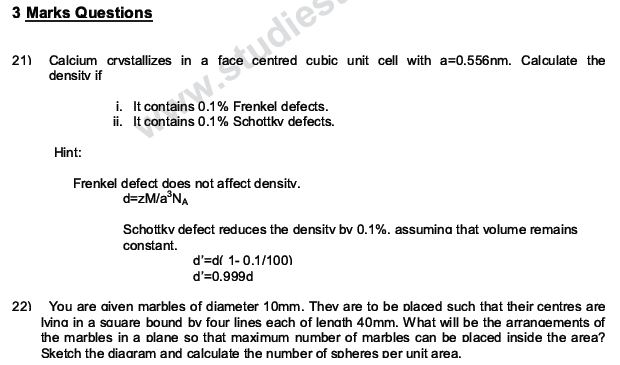 CBSE Class 12 Chemistry notes and questions for The Solid State Part A