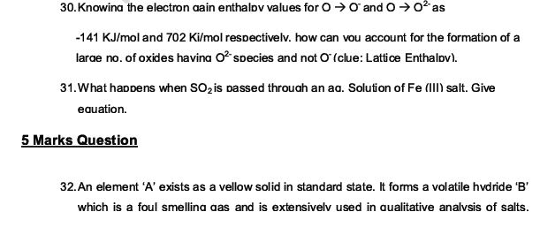 CBSE Class 12 Chemistry notes and questions for The p block Elements Part A