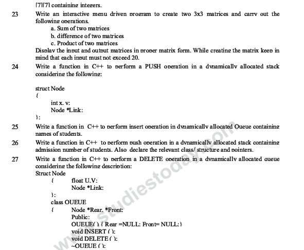 CBSE Class 12 Computer Science - Data Structure Part BCBSE Class 12 Computer Science - Data Structure Part B