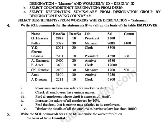 CBSE Class 12 Computer Science - Database and SQL