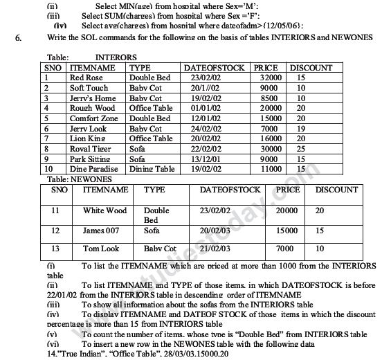 CBSE Class 12 Computer Science - Database and SQL